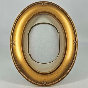 Vintage gold gilded wood oval photo picture frame w mat